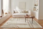 Tapis shaggy à poils long motif graphique beige : OLY1068BEI OLYMPE