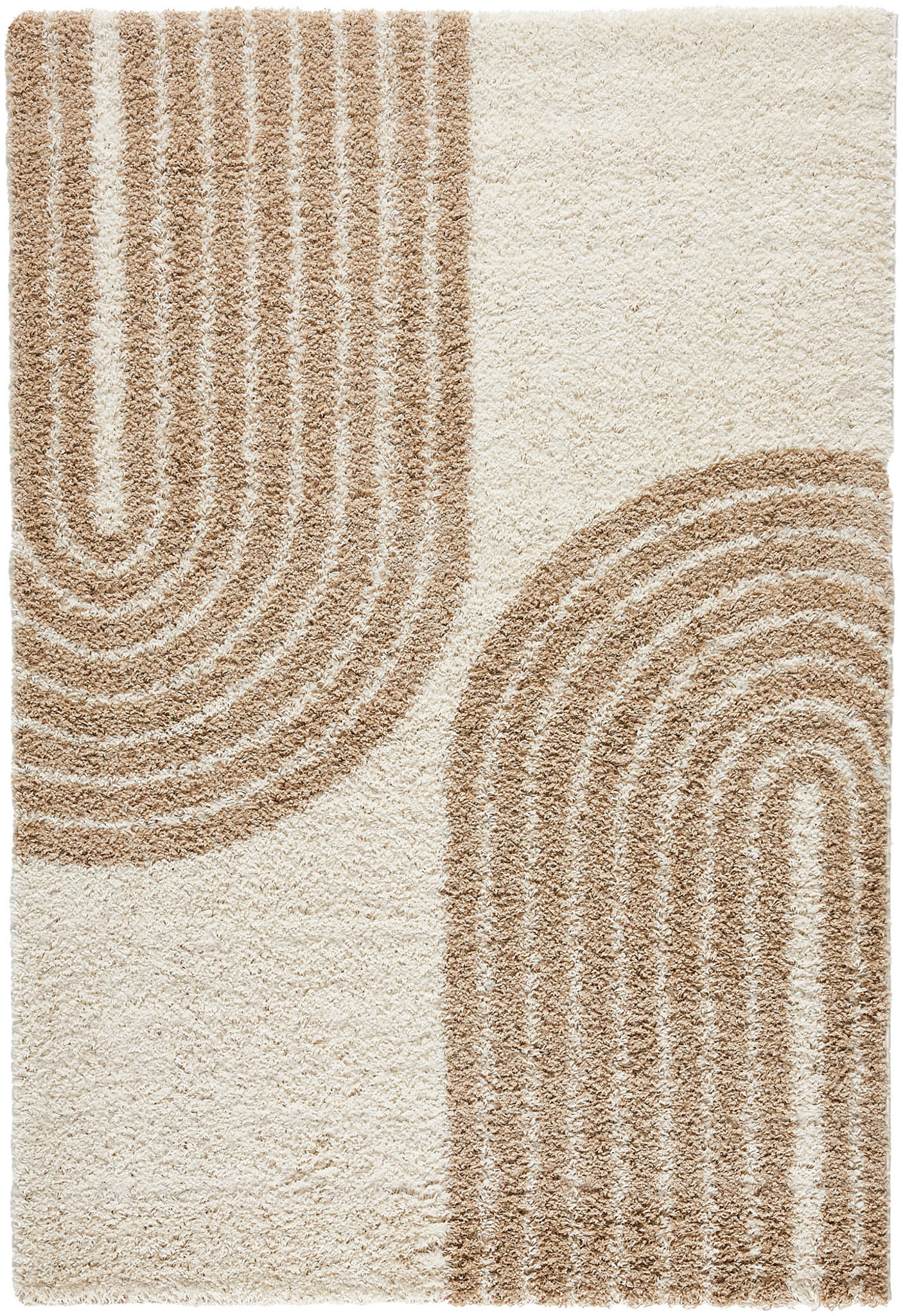Tapis shaggy à poils long motif demi arc beige : OLY1069BEI OLYMPE