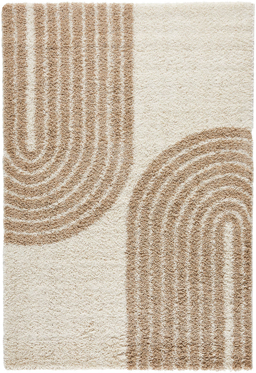 Tapis shaggy à poils long motif demi arc beige : OLY1069BEI OLYMPE
