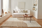 Tapis shaggy à poils long motif demi arc beige : OLY1069BEI OLYMPE