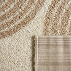 Tapis shaggy à poils long motif demi arc beige : OLY1069BEI OLYMPE