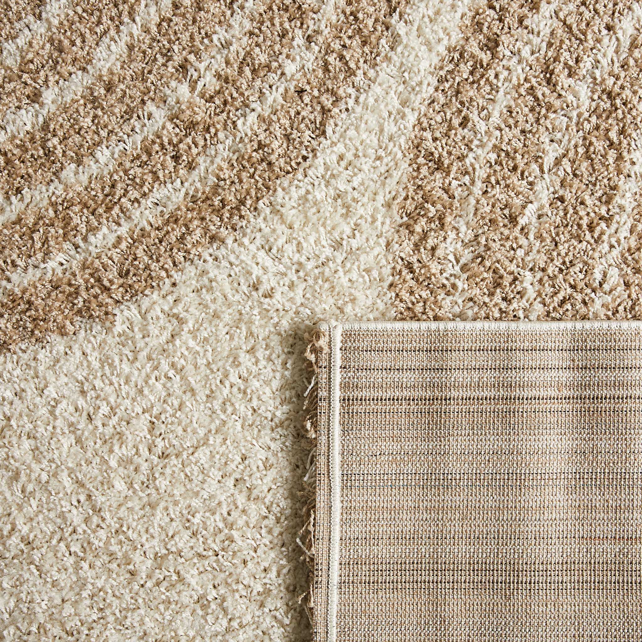 Tapis shaggy à poils long motif demi arc beige : OLY1069BEI OLYMPE