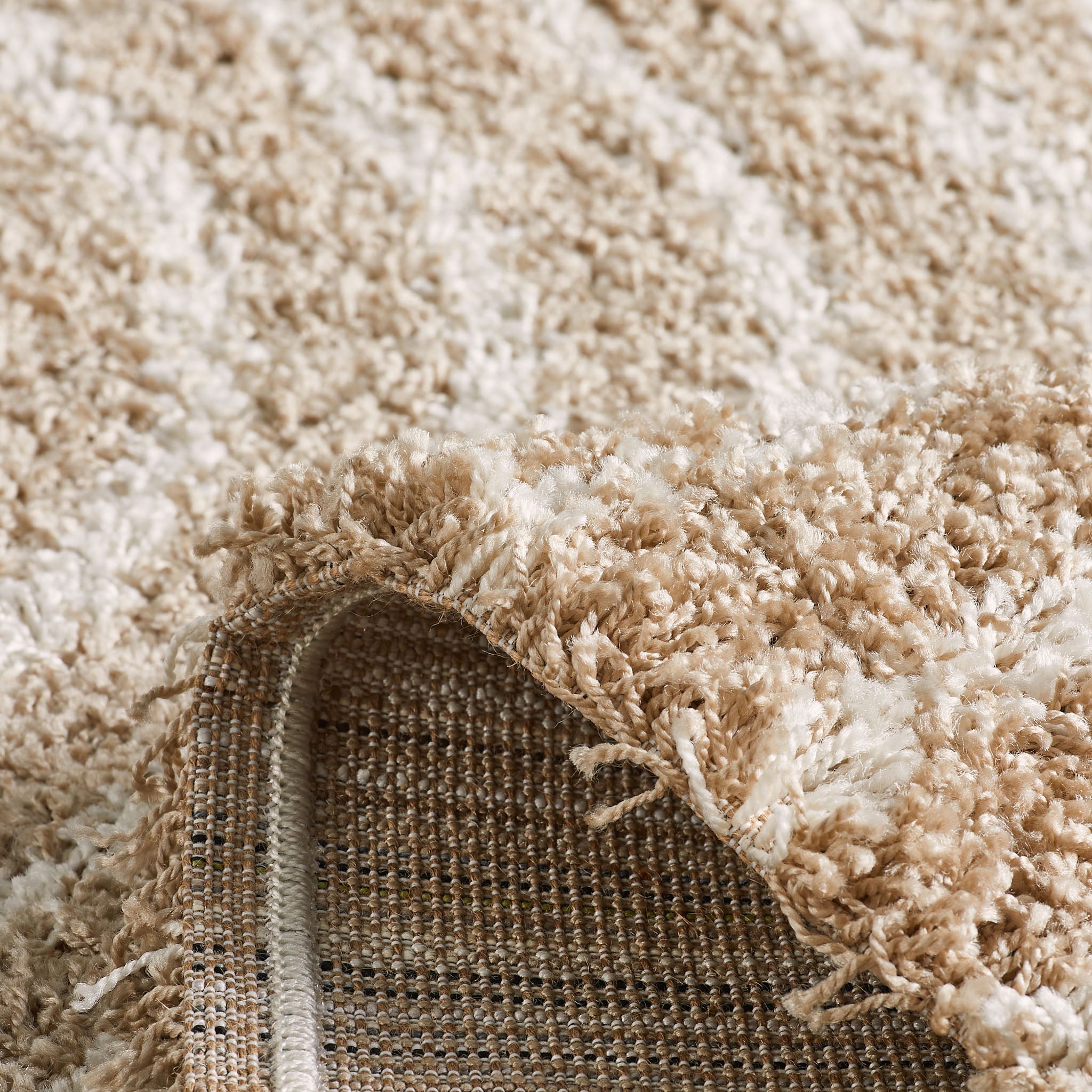 Tapis shaggy à poils long motif demi arc beige : OLY1069BEI OLYMPE