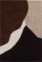 Tapis shaggy à poils long motif abstrait de couleur marron, beige, café et crème : PAL1060MAR PALERME
