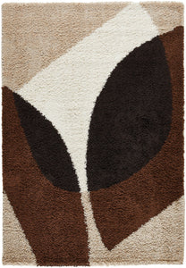 Tapis shaggy à poils long motif abstrait de couleur marron, beige, café et crème : PAL1061MAR PALERME