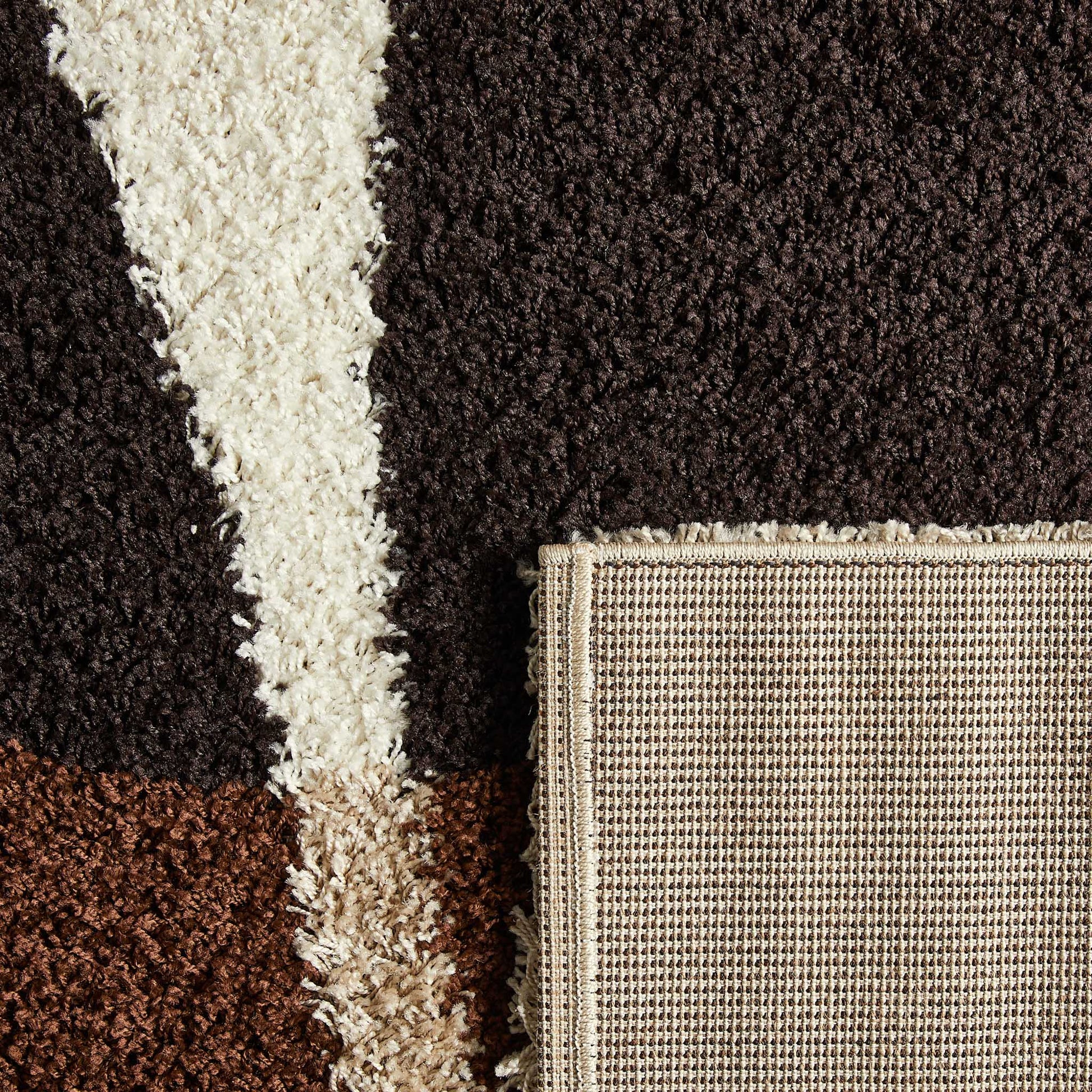 Tapis shaggy à poils long motif abstrait de couleur marron, beige, café et crème : PAL1061MAR PALERME