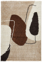 Tapis shaggy à poils long motif artistique de couleur marron, beige, café et crème : PAL1062MAR PALERME