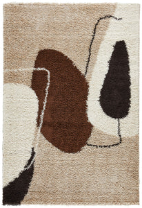 Tapis shaggy à poils long motif artistique de couleur marron, beige, café et crème : PAL1062MAR PALERME