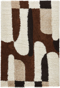 Tapis shaggy à poils long motif graphique de couleur marron, beige, café et crème : PAL1061MAR PALERME