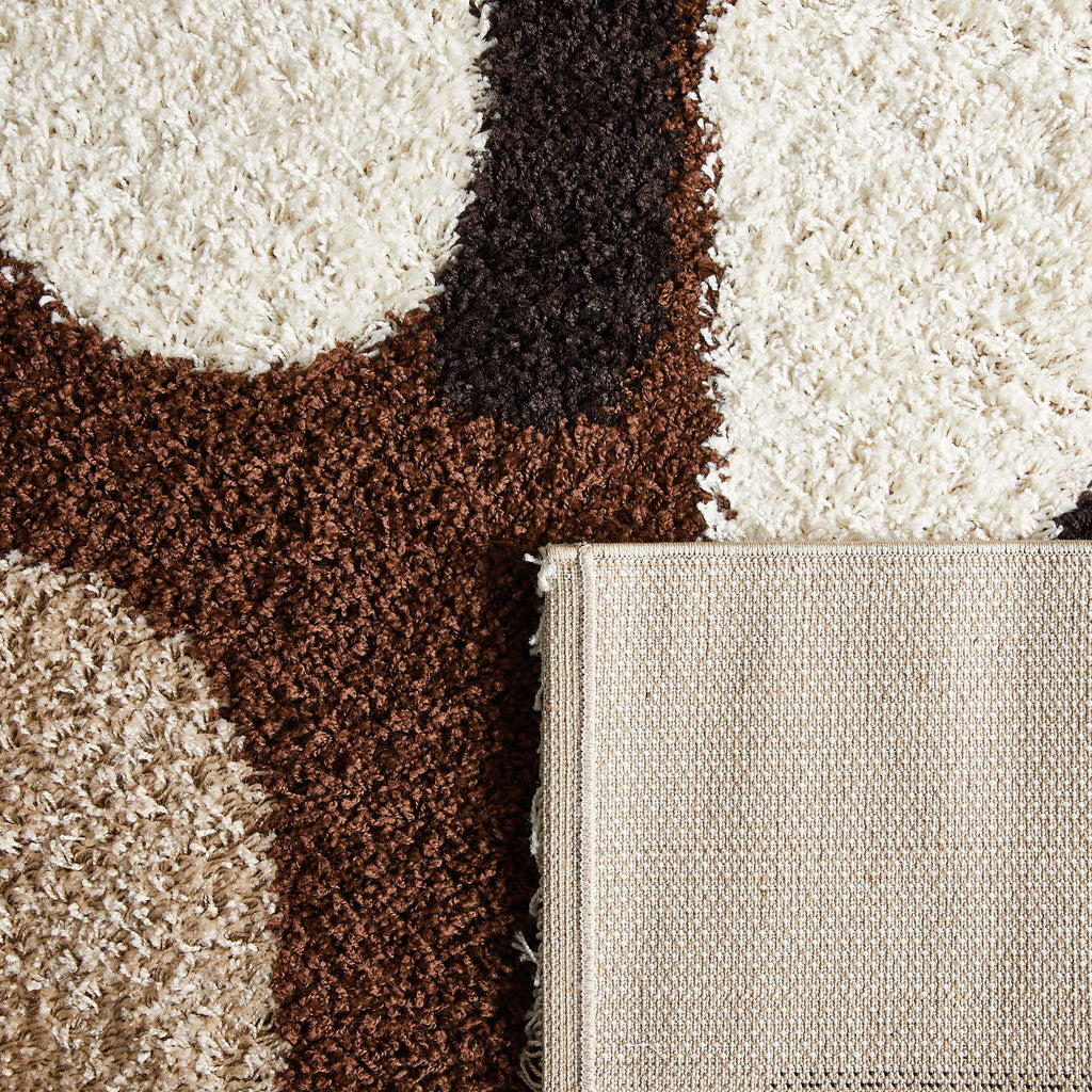 Tapis shaggy à poils long motif graphique de couleur marron, beige, café et crème : PAL1061MAR PALERME