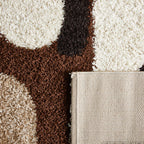 Tapis shaggy à poils long motif graphique de couleur marron, beige, café et crème : PAL1061MAR PALERME