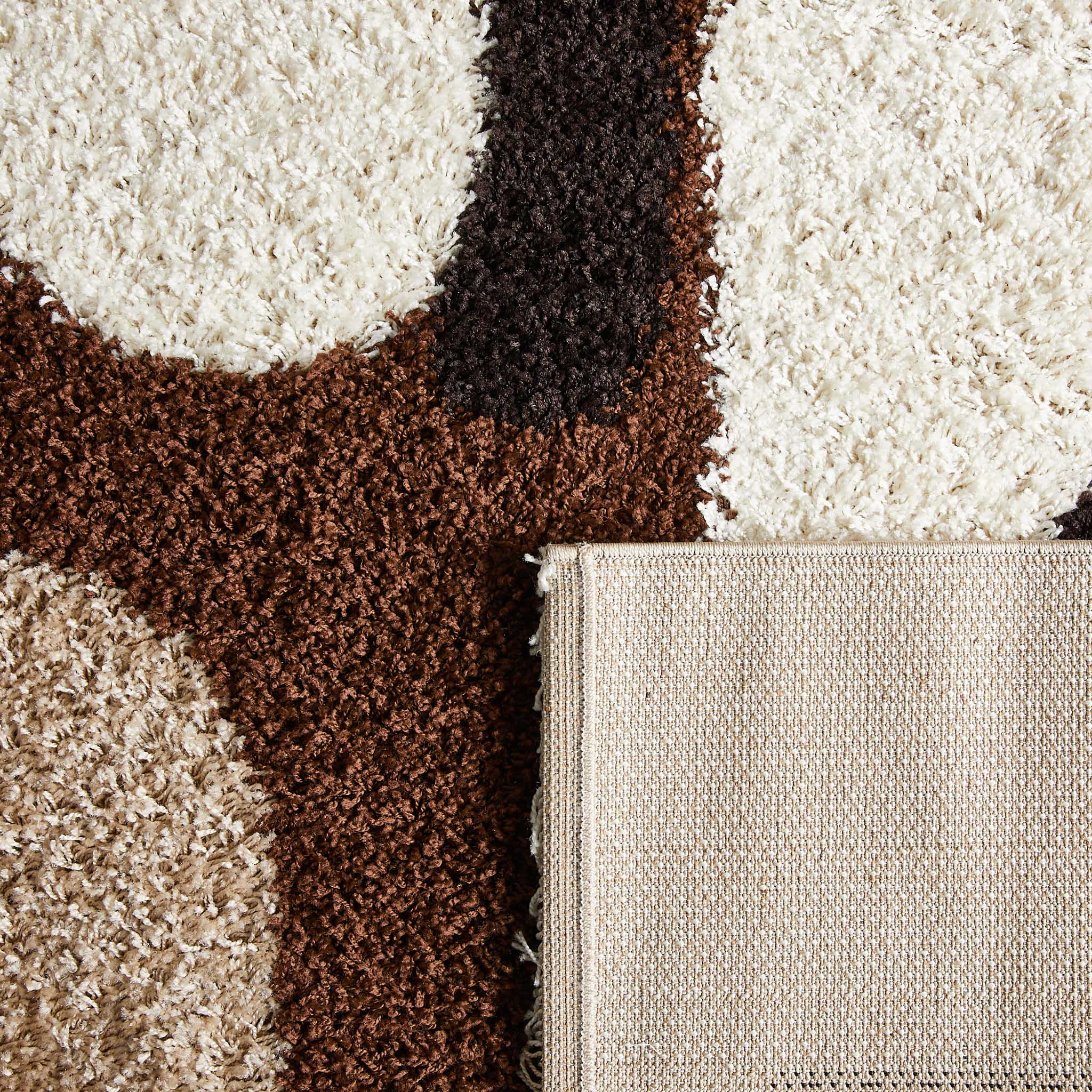 Tapis shaggy à poils long motif graphique de couleur marron, beige, café et crème : PAL1061MAR PALERME
