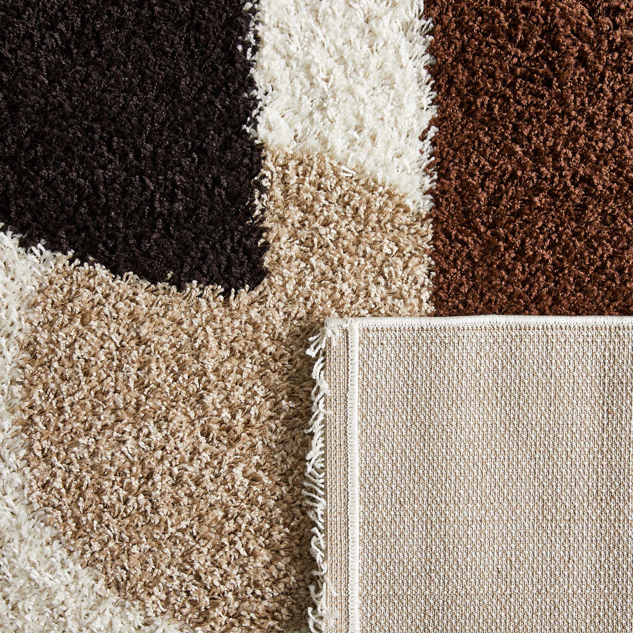 Tapis shaggy à poils long motif géométrique de couleur marron, beige, café et crème : PAL1061MAR PALERME