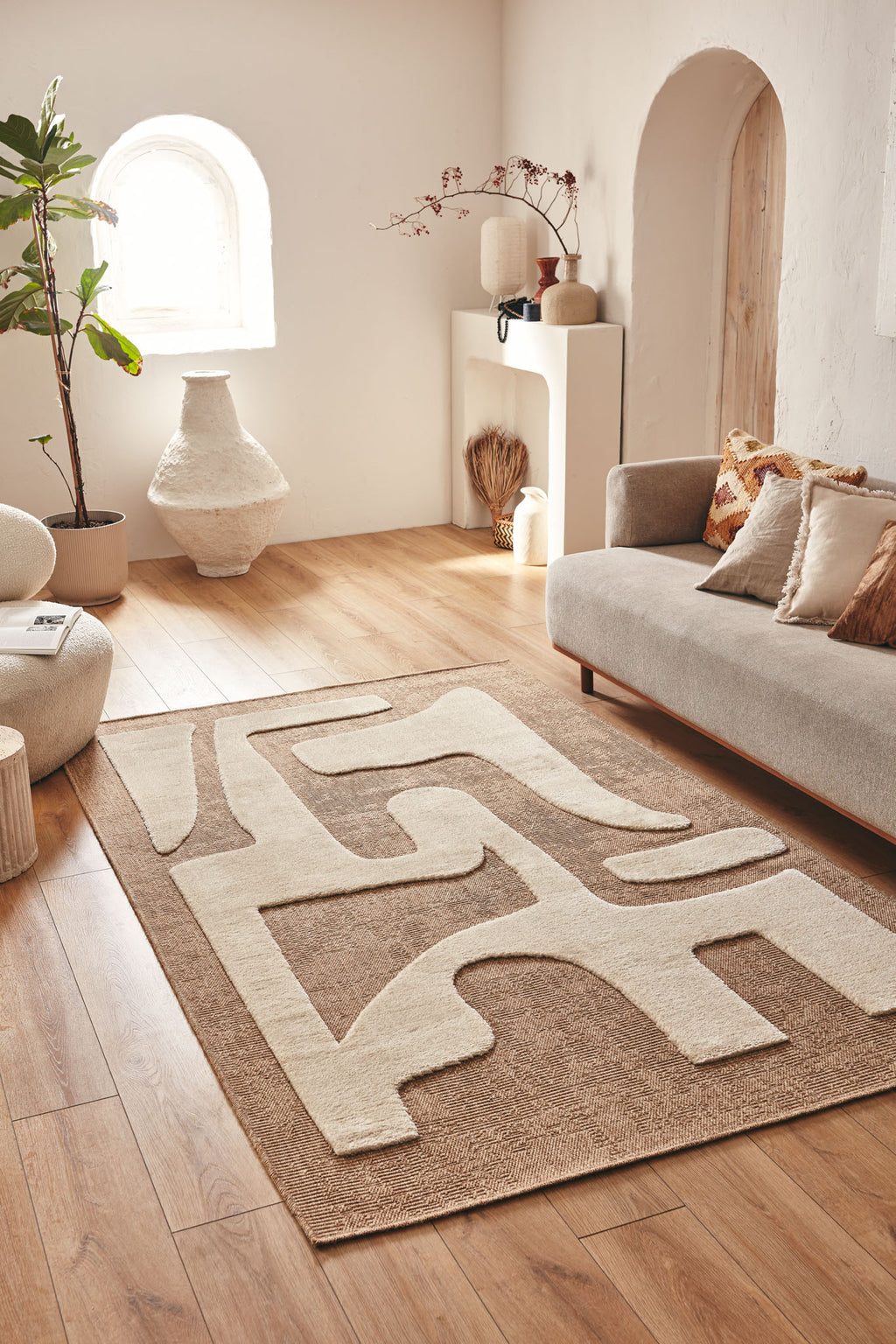 Tapis rustique avec motif en relief beige : PAL9491BLA PALMA