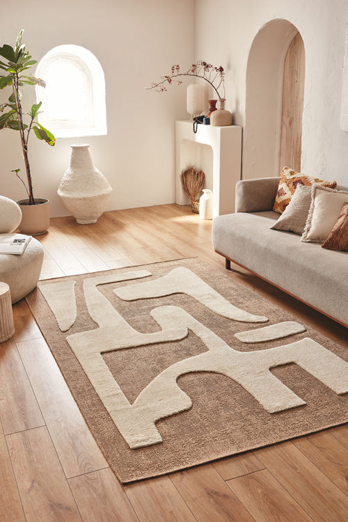 Tapis rustique avec motif en relief beige : PAL9491BLA PALMA
