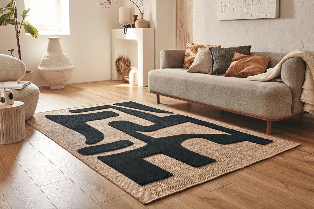 Tapis rustique avec motif noir : PAL9491NOI PALMA