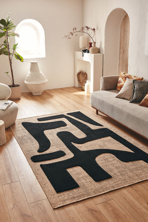 Tapis rustique avec motif noir : PAL9491NOI PALMA