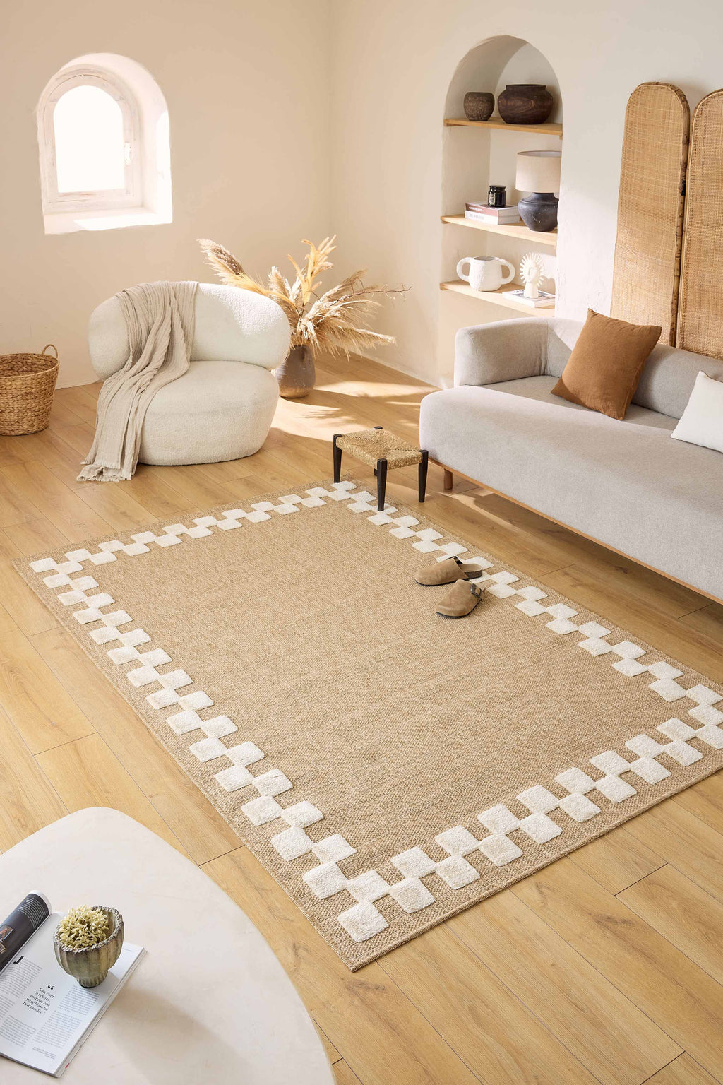 Tapis aspect jute - Palma - Motif bordure de damier (Copie) PALMA