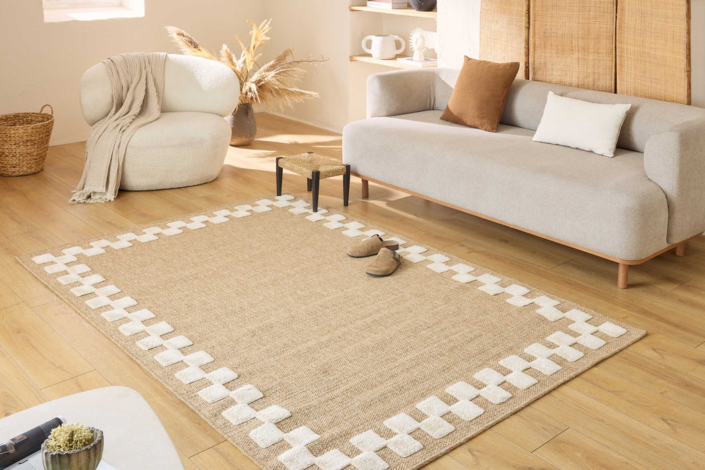 Tapis aspect jute - Palma - Motif bordure de damier (Copie) PALMA