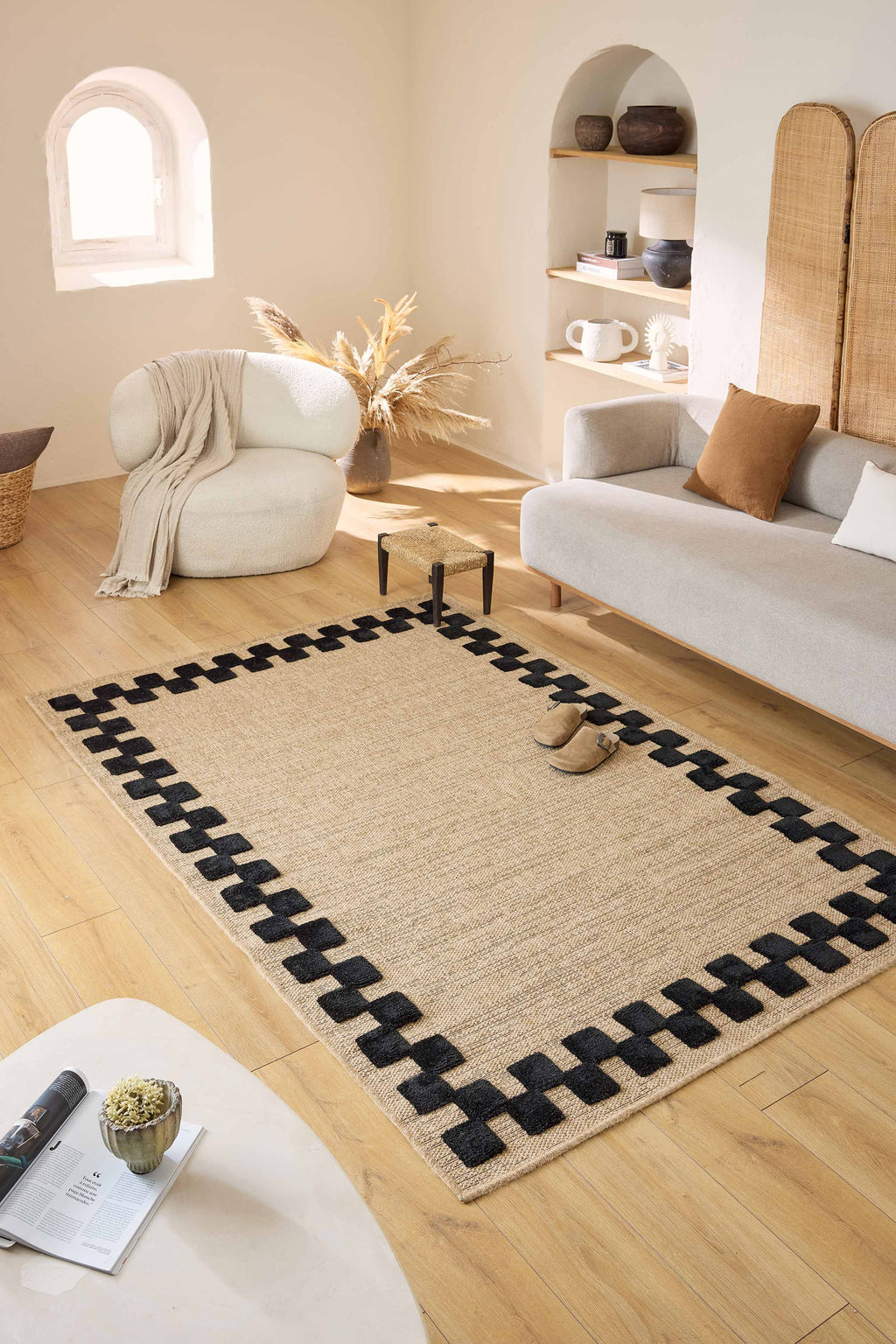 Tapis aspect jute motif abstrait doux  : PAL9489BLA (Copie) PALMA