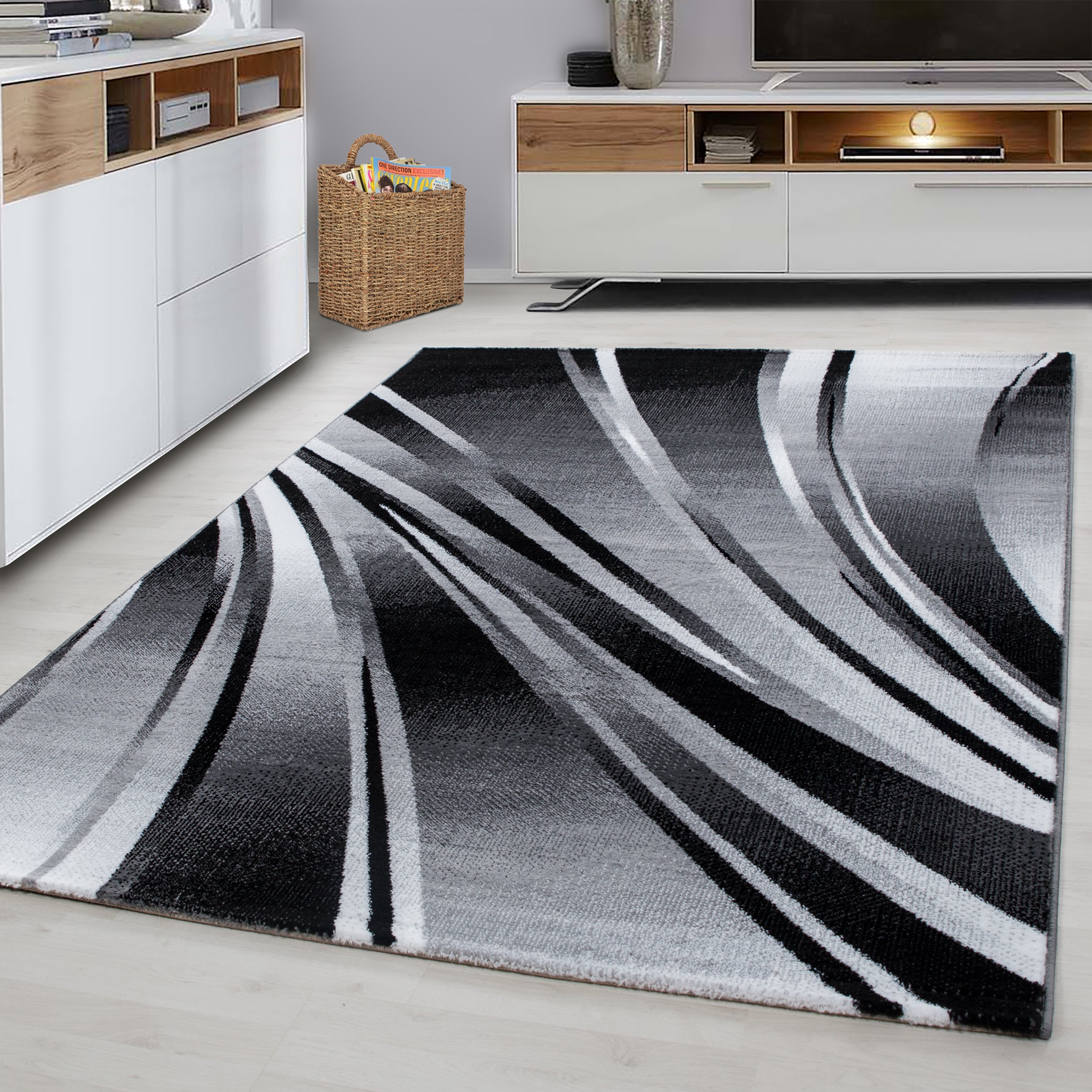 PARMA - Tapis à poils ras à motif graphique noir - PAR9210NOI PARMA