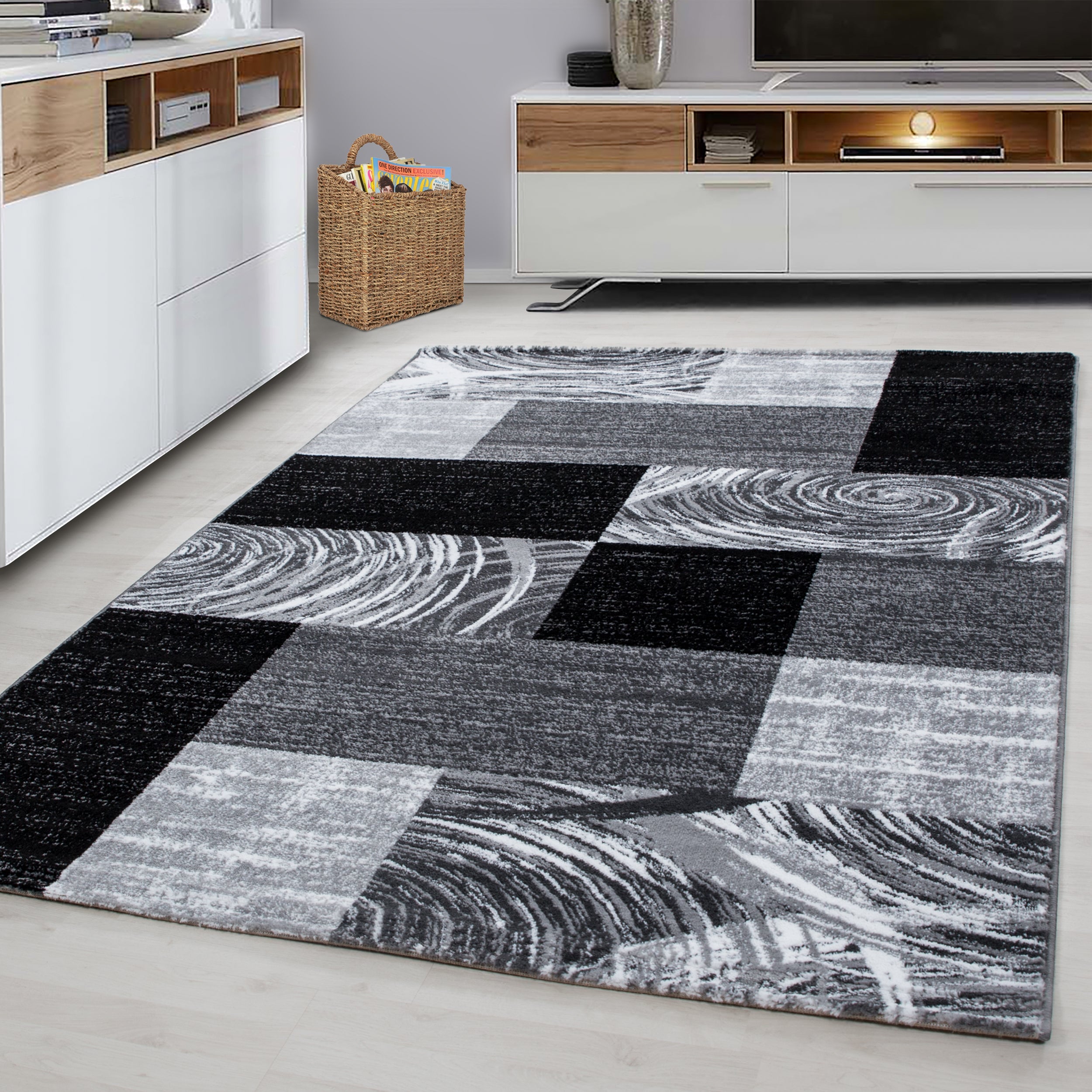 PARMA - Tapis à poils ras à motif géométrique noir - PAR9220NOI PARMA