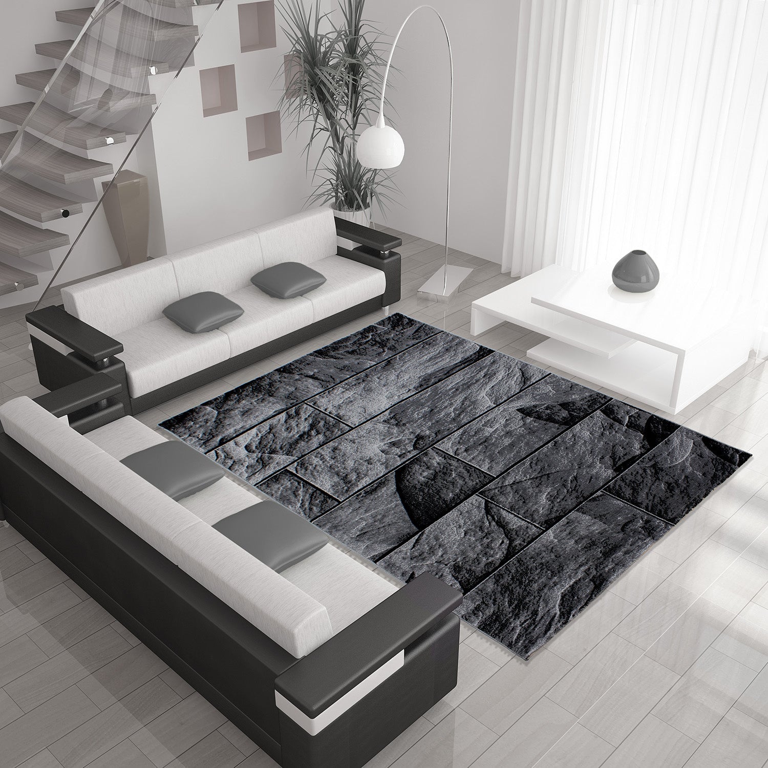 PARMA - Tapis à poils ras à motif noir - PAR9250NOI PARMA