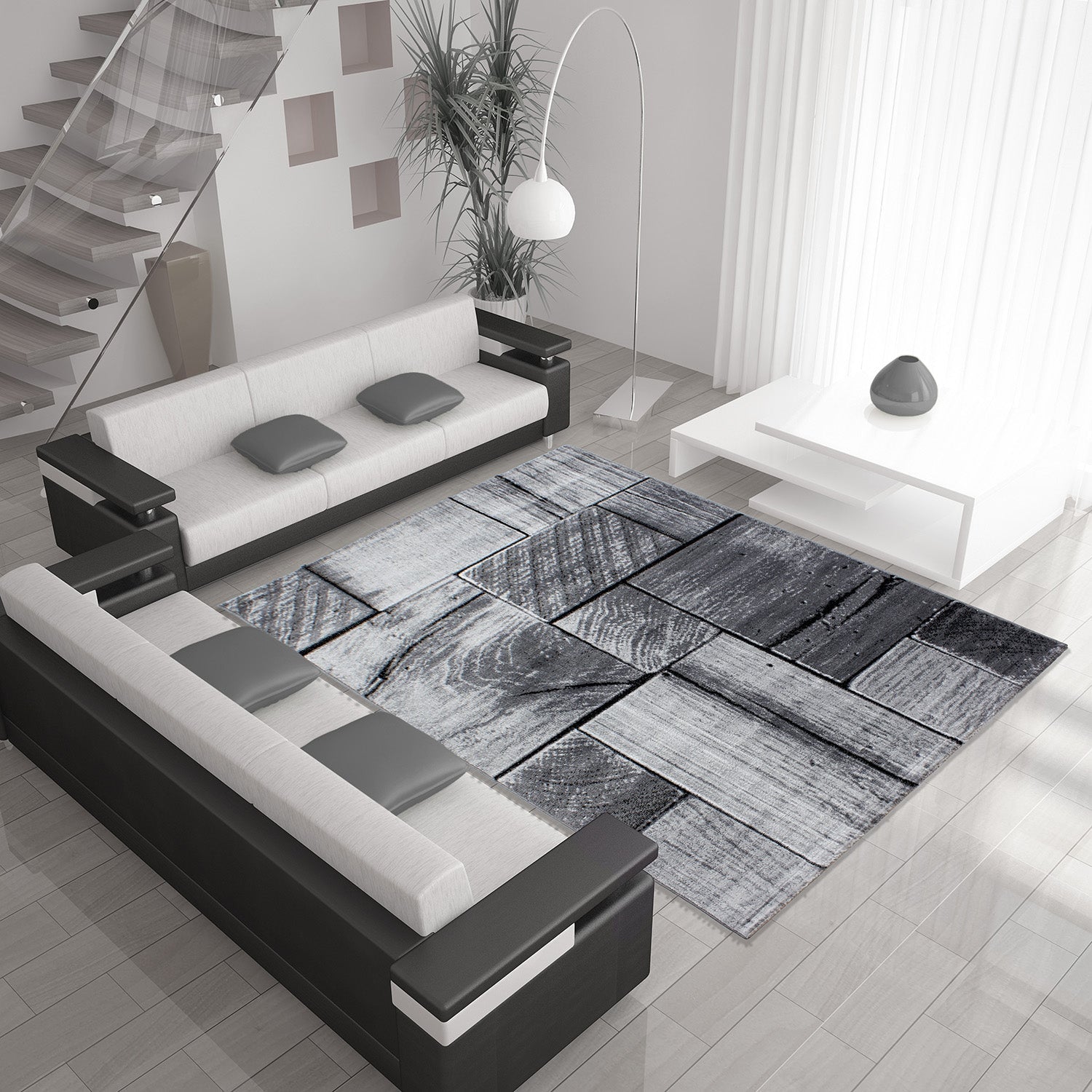 PARMA - Tapis à poils ras à motif moderne noir - PAR9260NOI PARMA