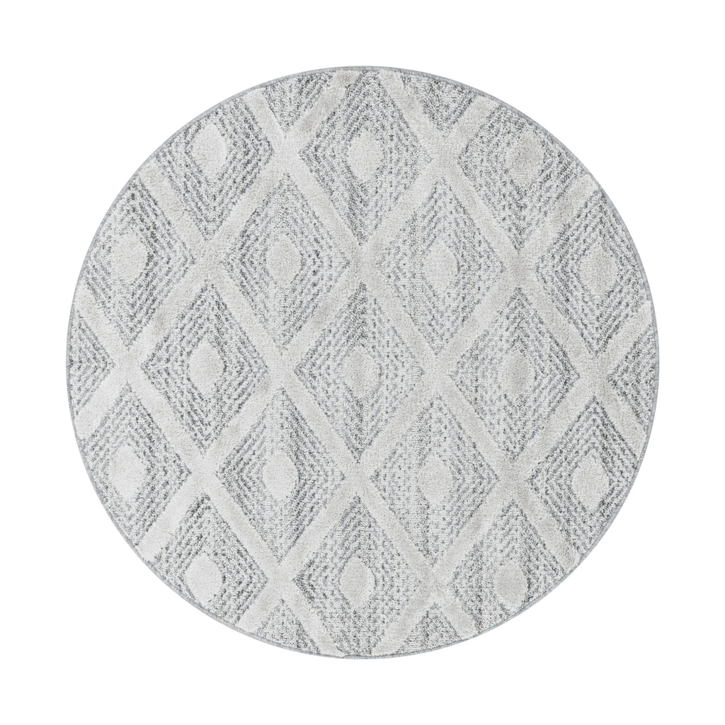 PISA - Tapis de salon rond à motif losange gris - PIS4707GRI PISA