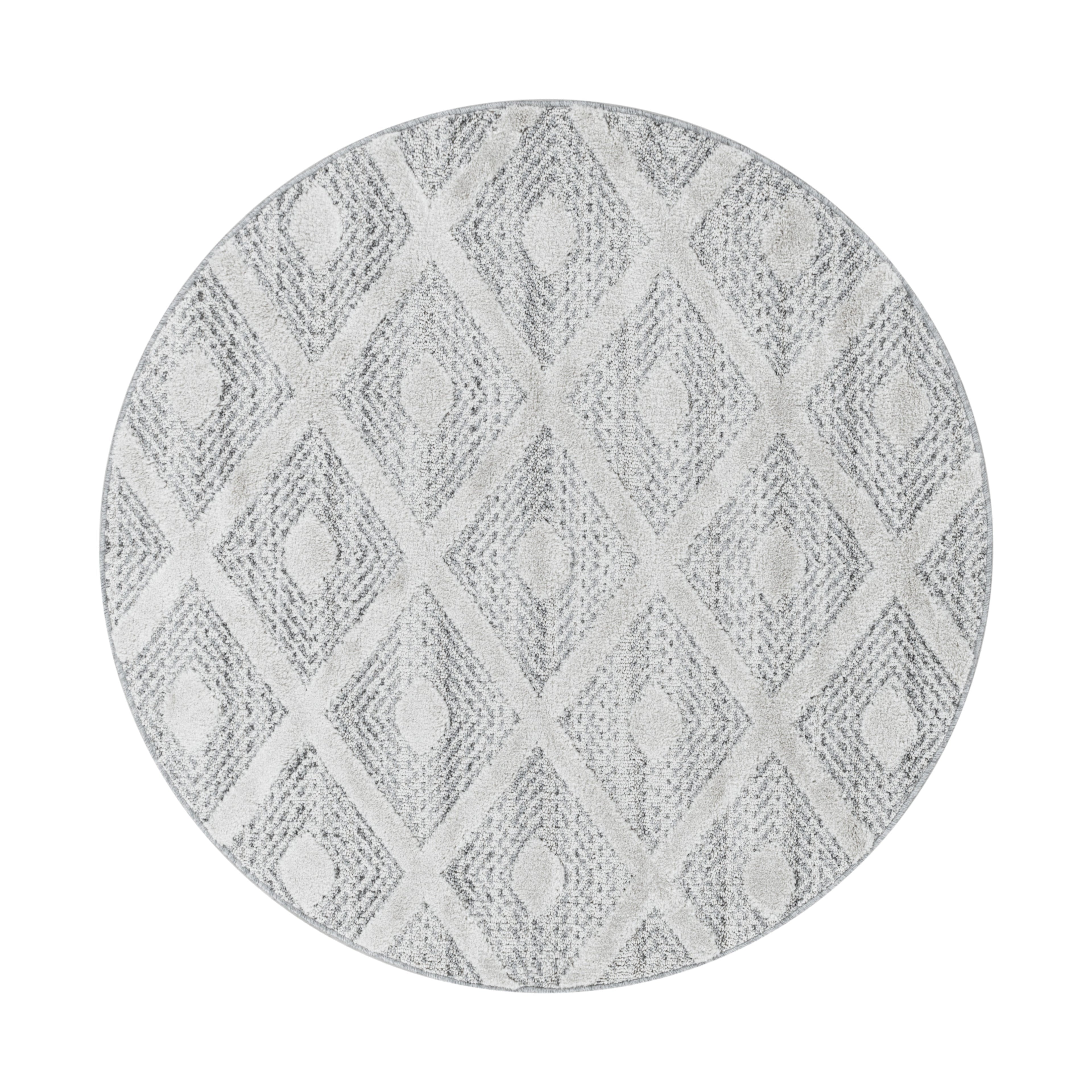 PISA - Tapis de salon rond à motif losange gris - PIS4707GRI PISA