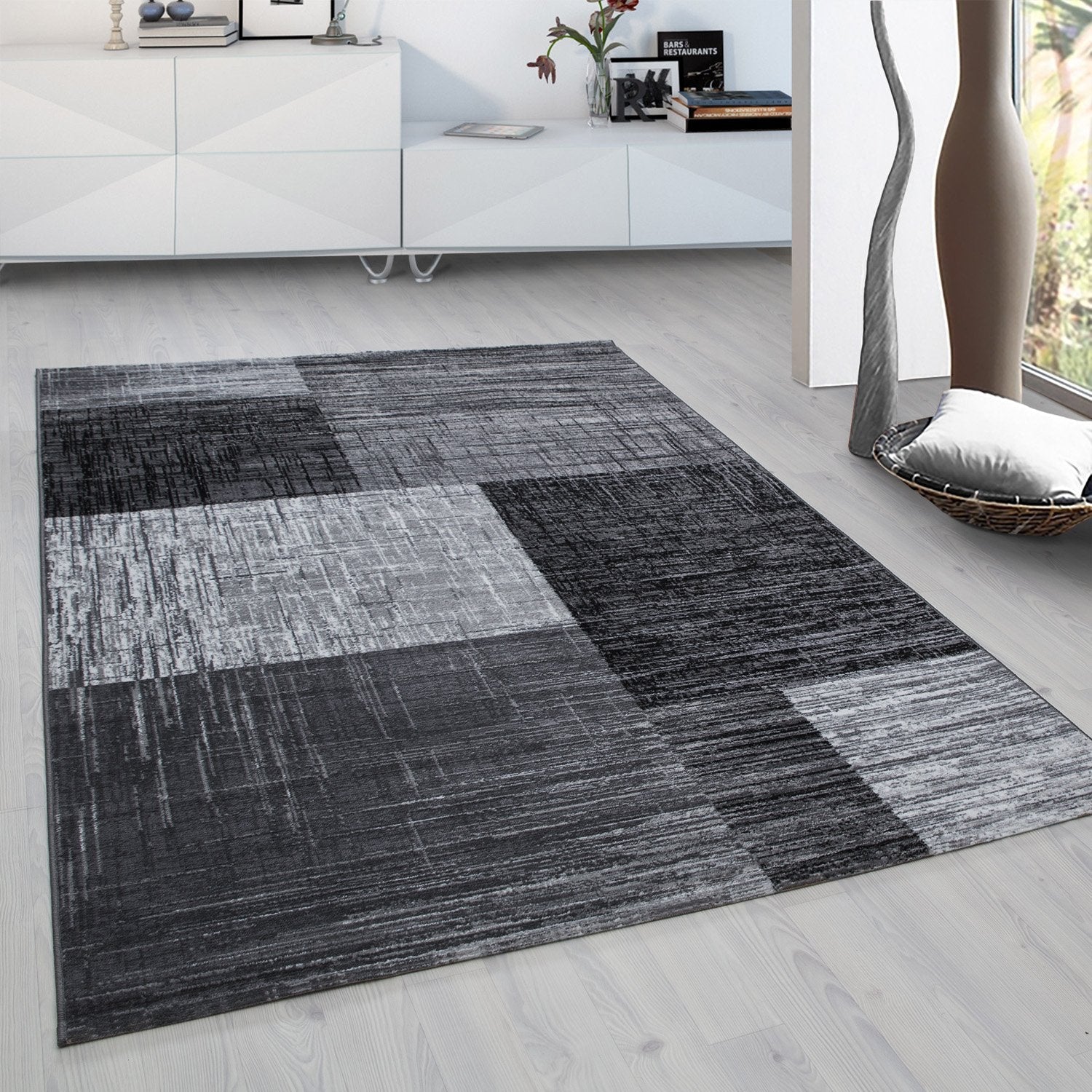 PLUS - Tapis à poils courts géométrique noir - PLU8001NOI PLUS