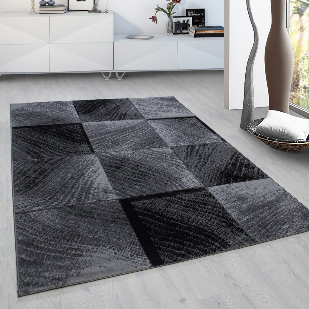 PLUS - Tapis à poils courts graphique noir - PLU8003NOI PLUS