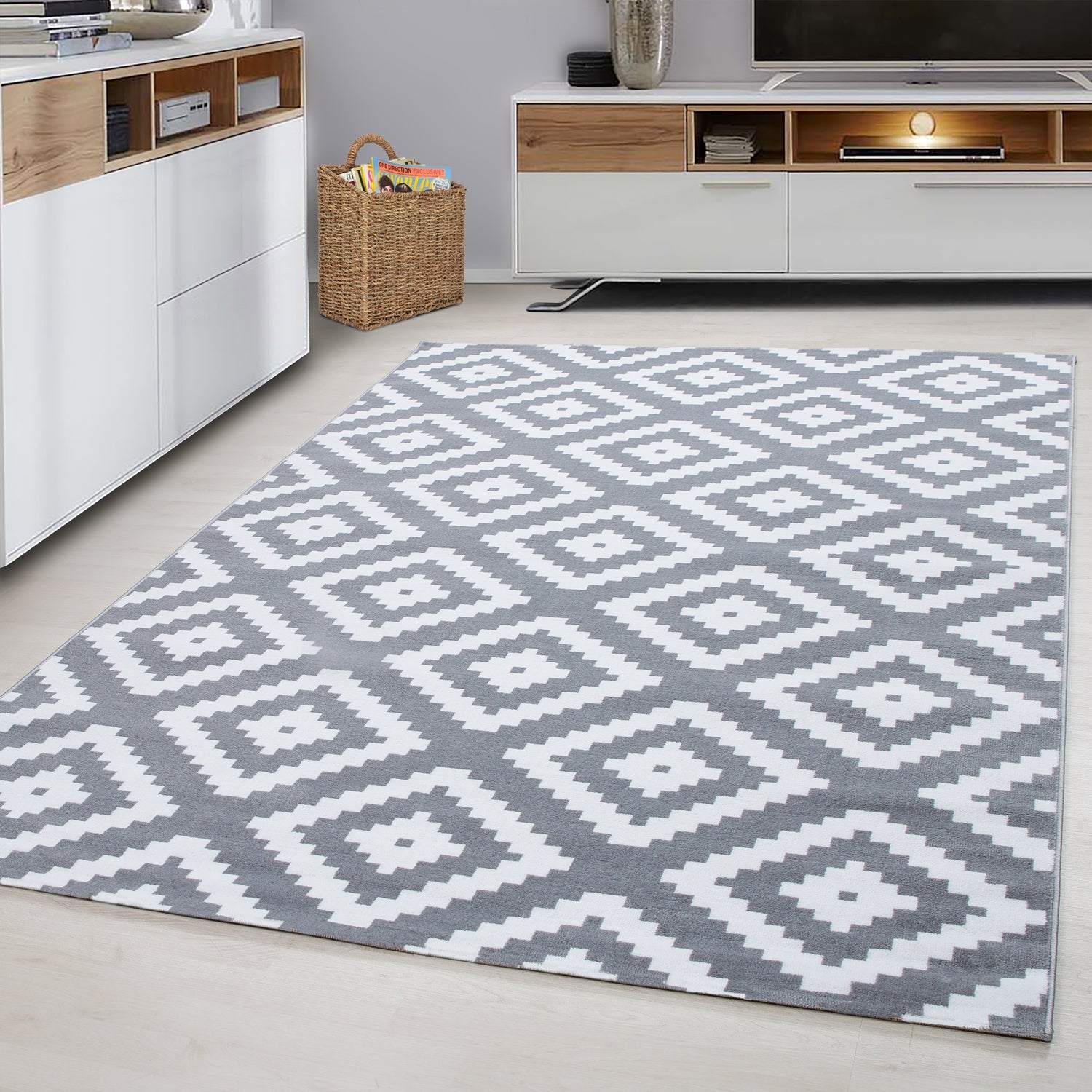 PLUS - Tapis à poils courts losange gris - PLU8005GRI PLUS