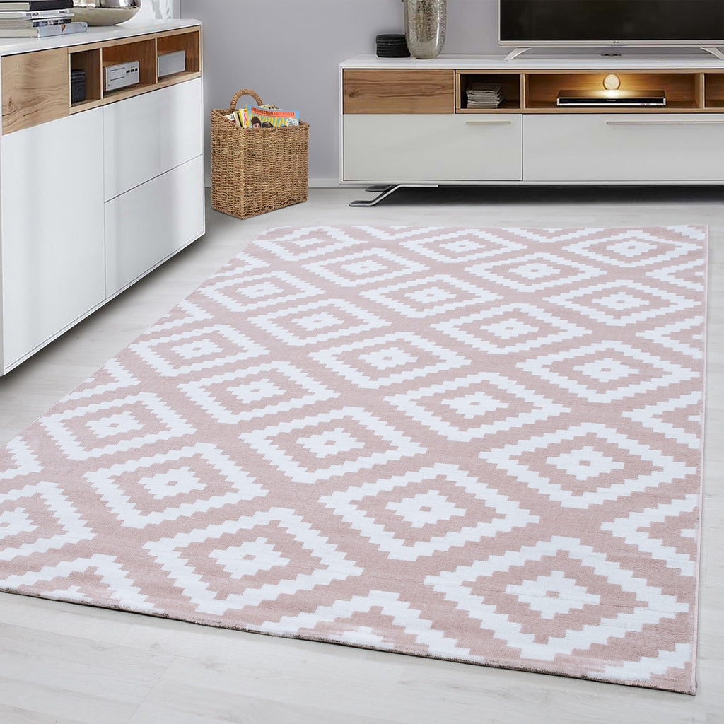 PLUS - Tapis à poils courts losange rose - PLU8005ROS PLUS