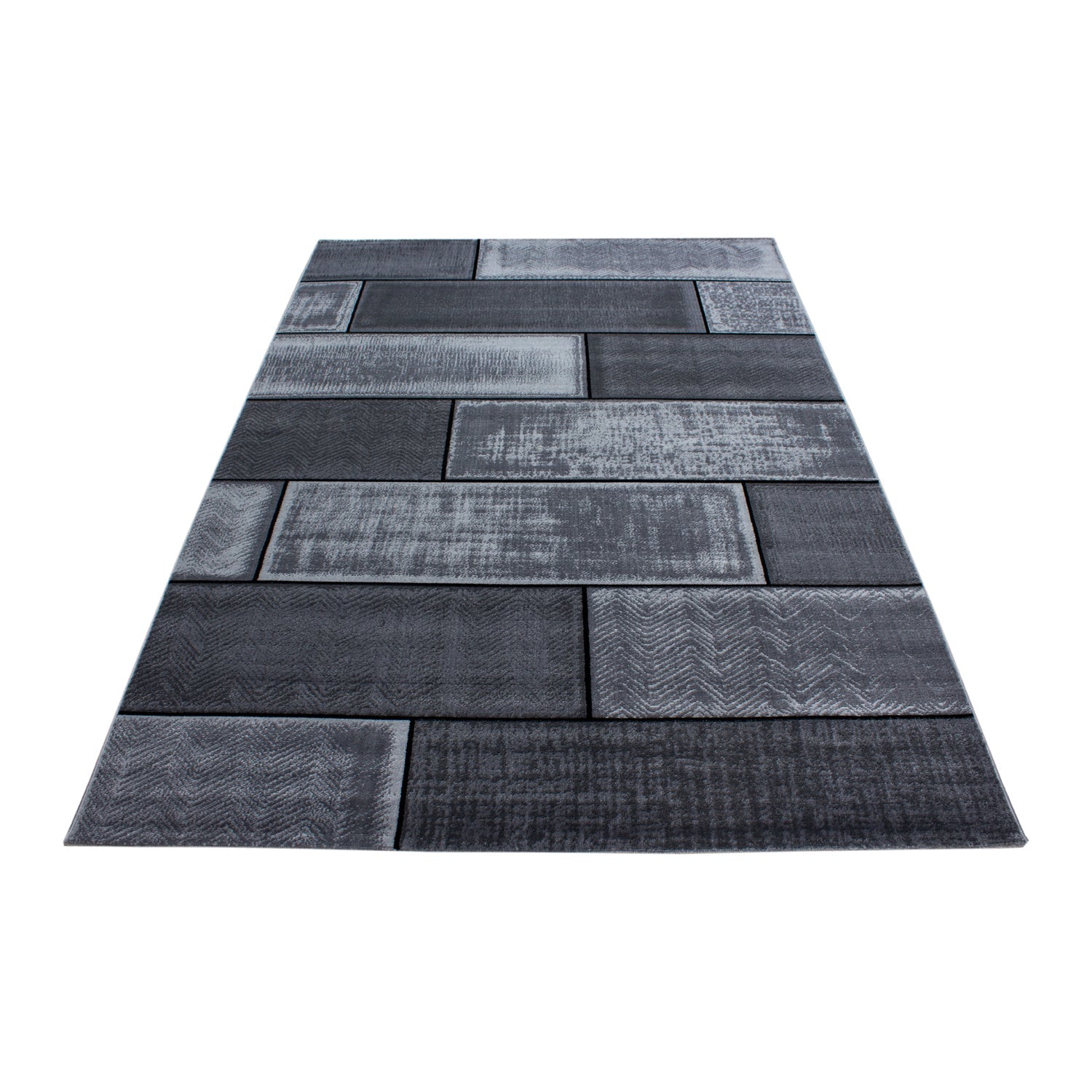 PLUS - Tapis à poils courts effet briques noir - PLU8007NOI PLUS