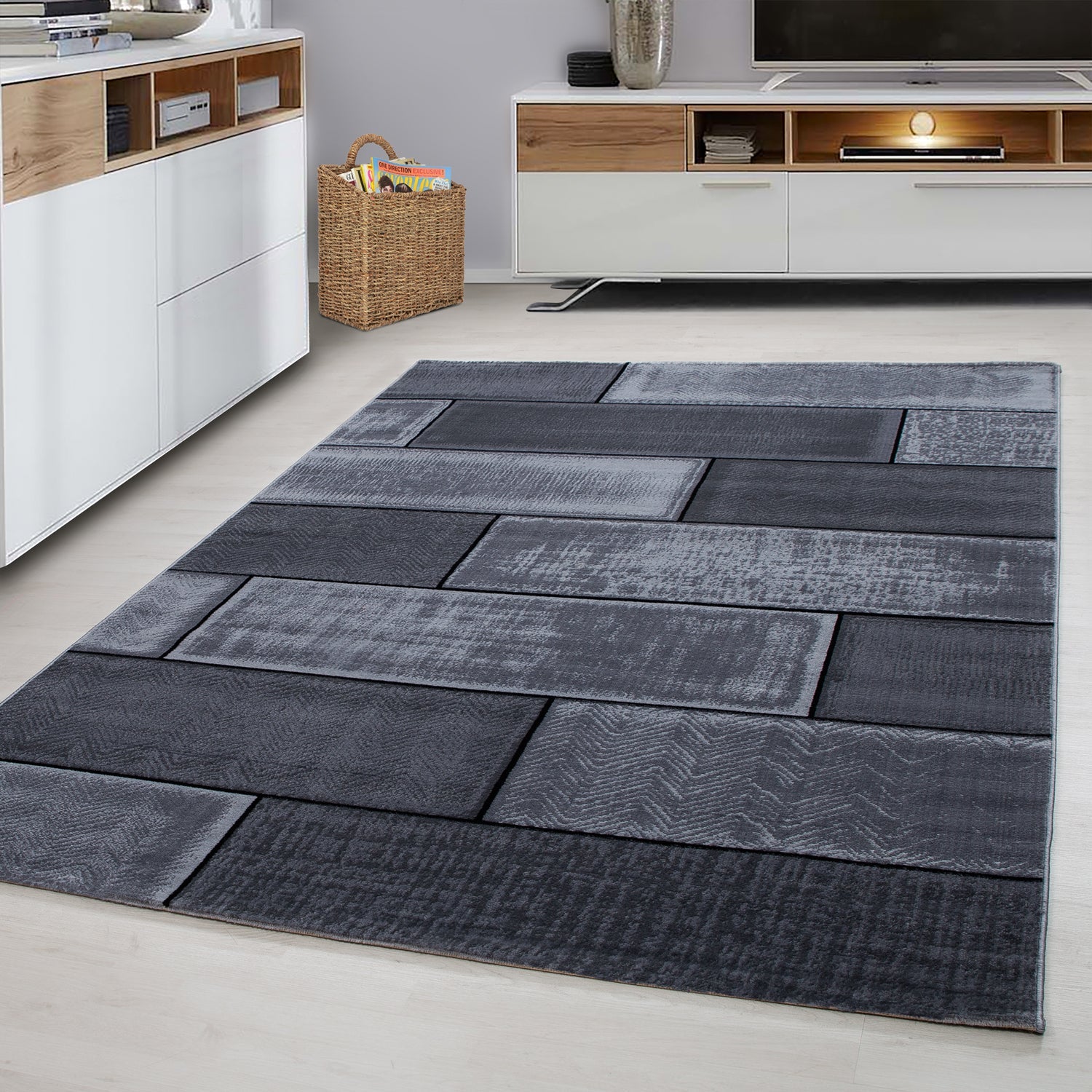 PLUS - Tapis à poils courts effet briques noir - PLU8007NOI PLUS