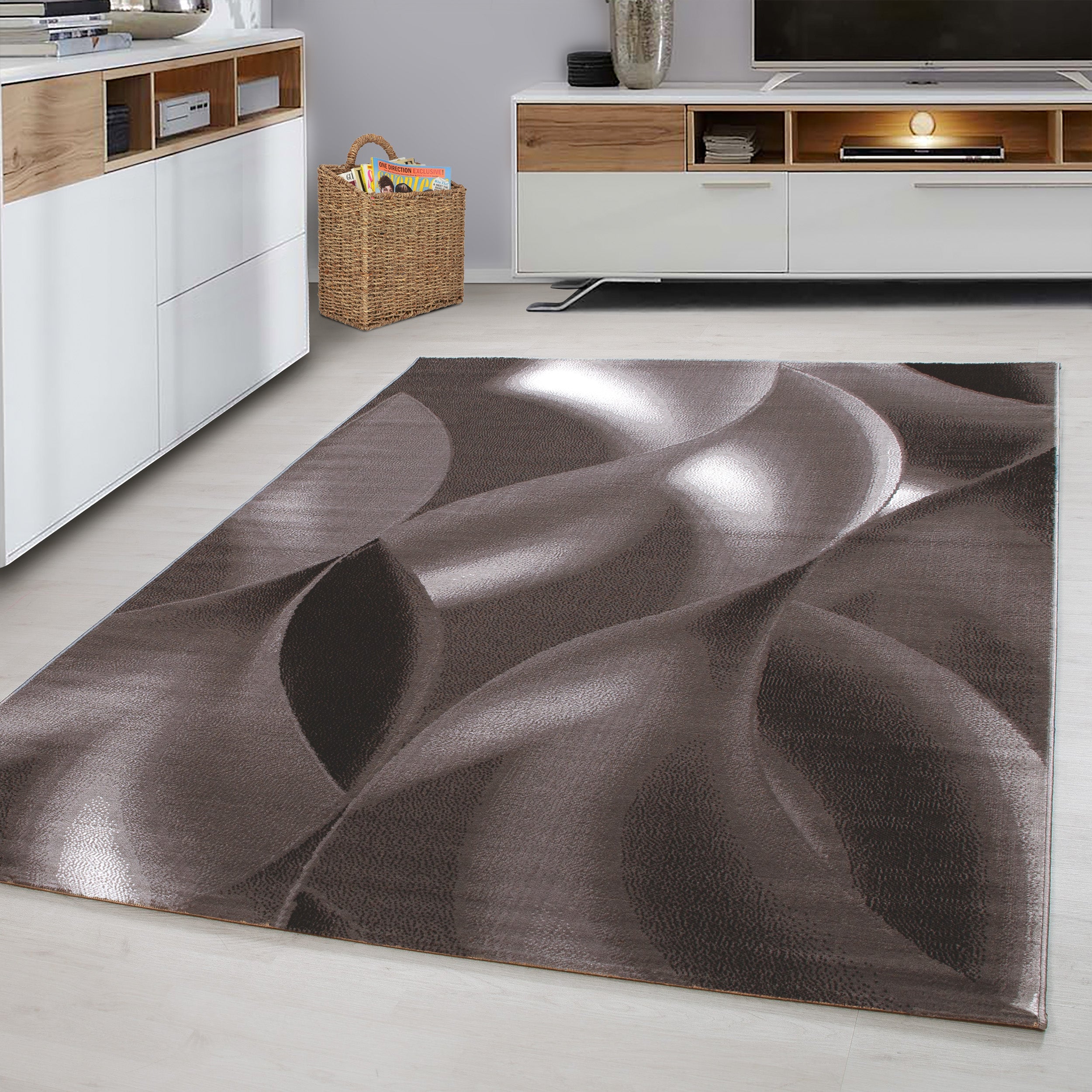 PLUS - Tapis à poils courts design marron - PLU8008MAR PLUS