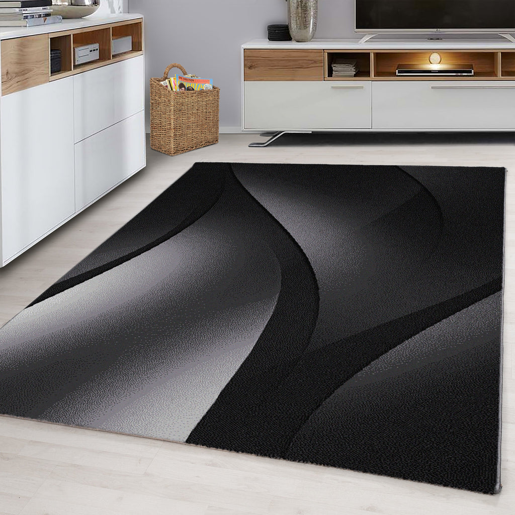 PLUS - Tapis à poils courts vague noir - PLU8010NOI PLUS