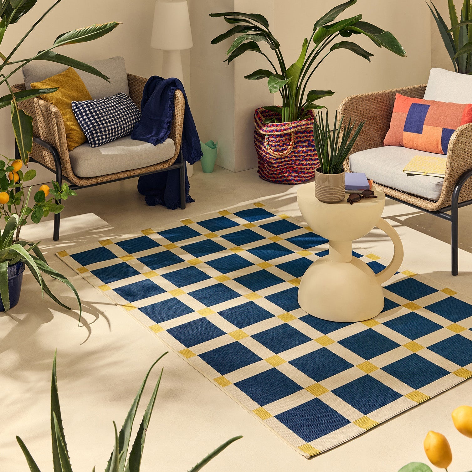 POSITANO - Tapis de terrasse bleu à carreaux - POS703BLE POSITANO