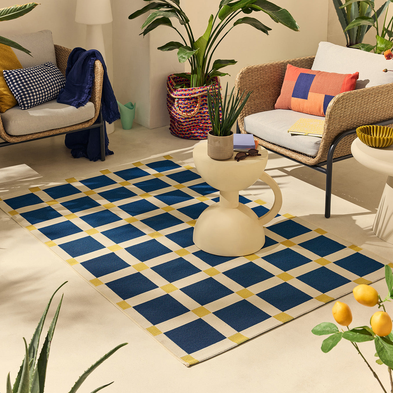 POSITANO - Tapis de terrasse bleu à carreaux - POS703BLE POSITANO