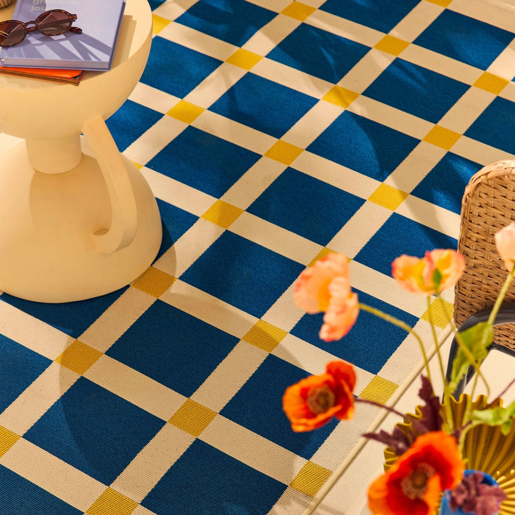 POSITANO - Tapis de terrasse bleu à carreaux - POS703BLE POSITANO