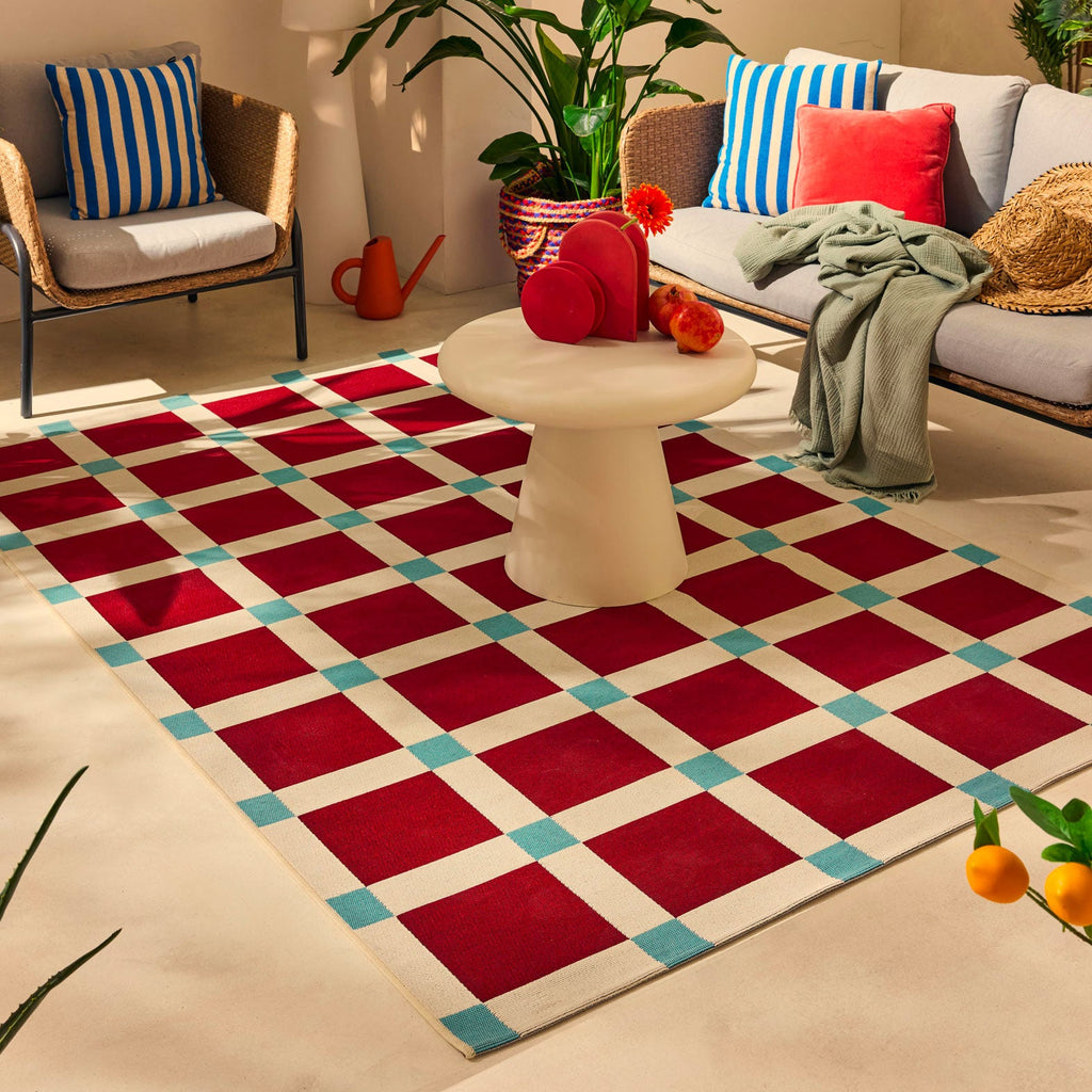 POSITANO - Tapis de terrasse bordeaux à carreaux - POS703BOR POSITANO