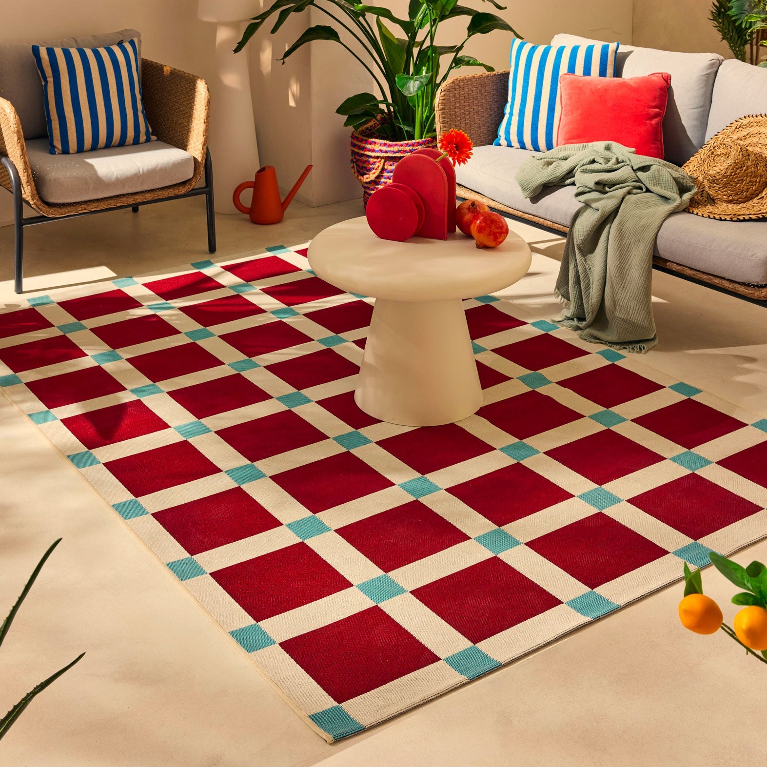 POSITANO - Tapis de terrasse bordeaux à carreaux - POS703BOR POSITANO