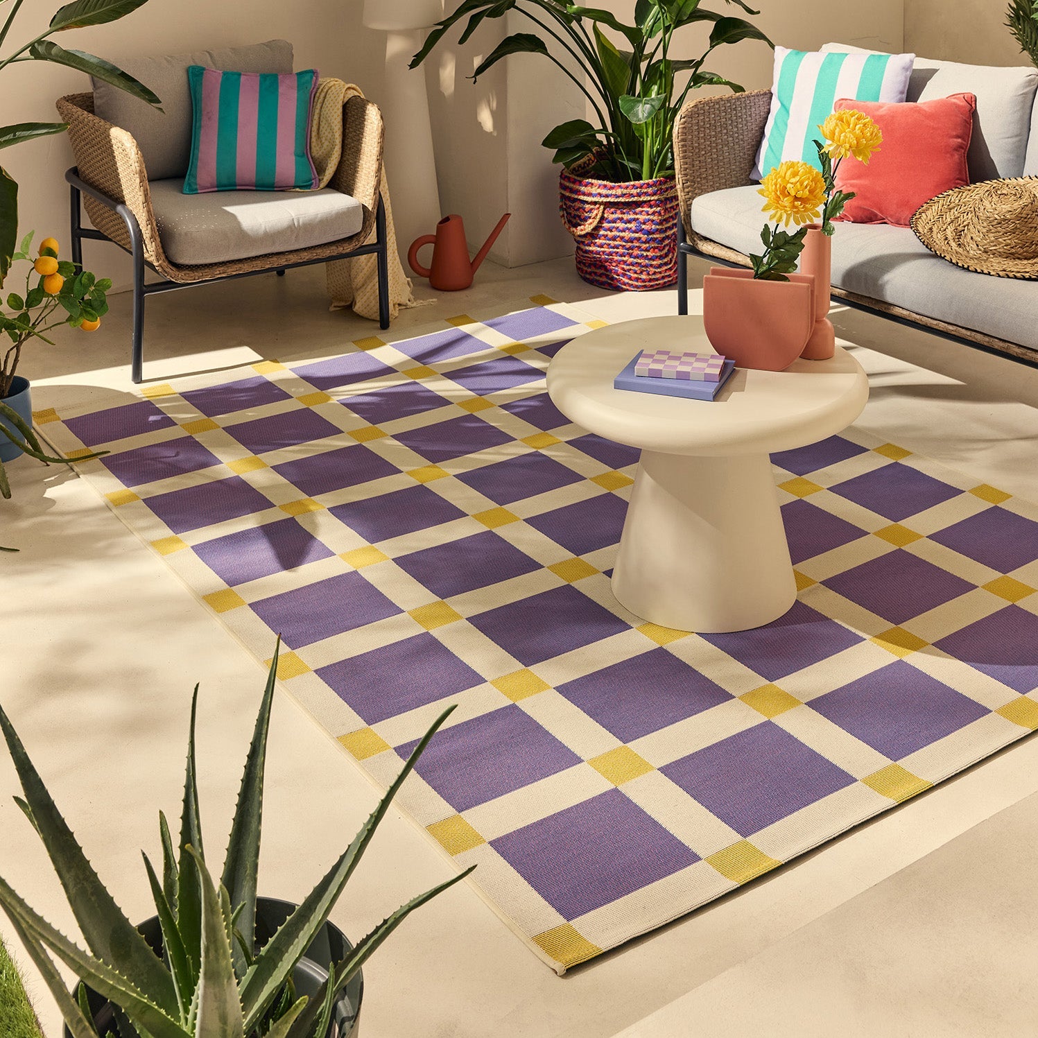 POSITANO - Tapis de terrasse violet à carreaux - POS703VIO POSITANO
