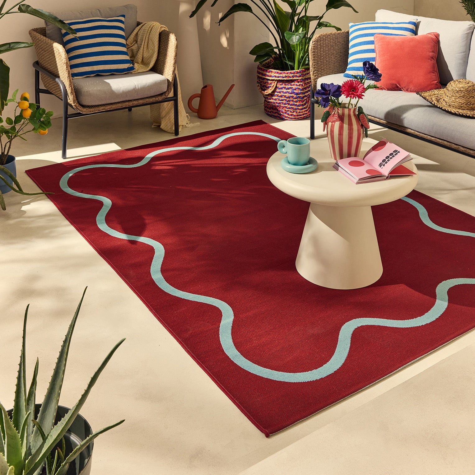 POSITANO - Tapis de terrasse bordeaux à motif ondulé - POS704BOR POSITANO