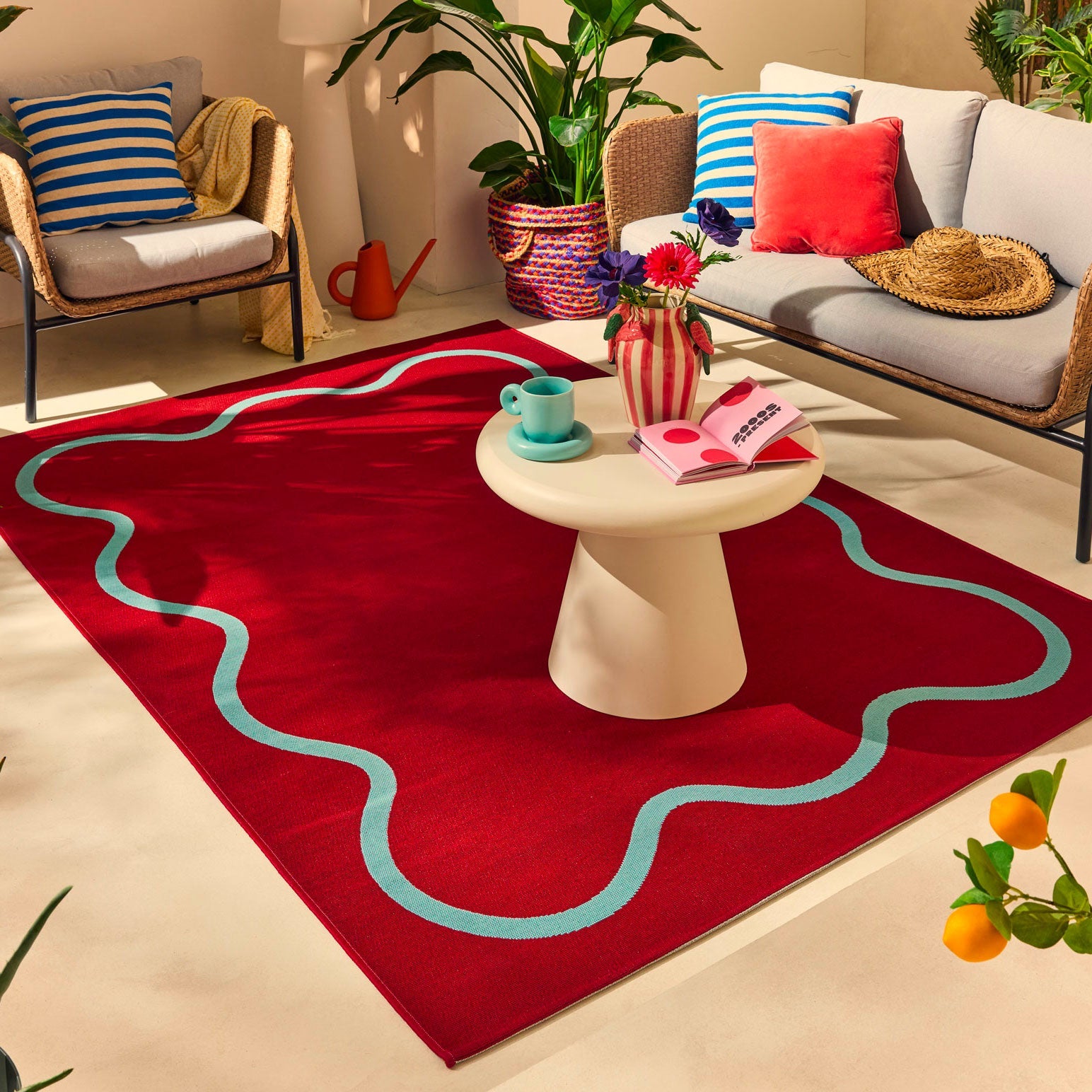 POSITANO - Tapis de terrasse bordeaux à motif ondulé - POS704BOR POSITANO