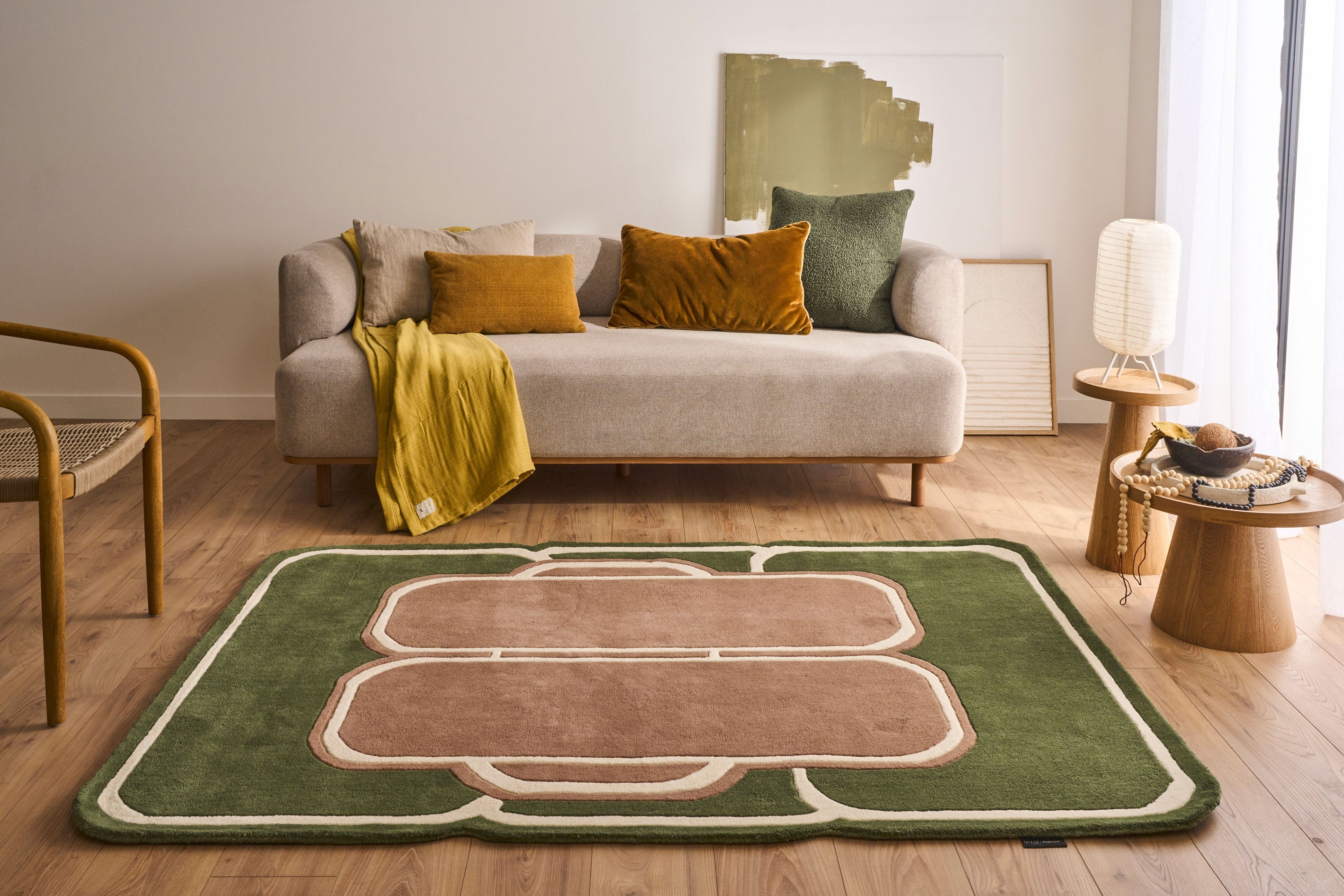 Cèdre blanc – Tapis en laine vert et marron Cèdre blanc