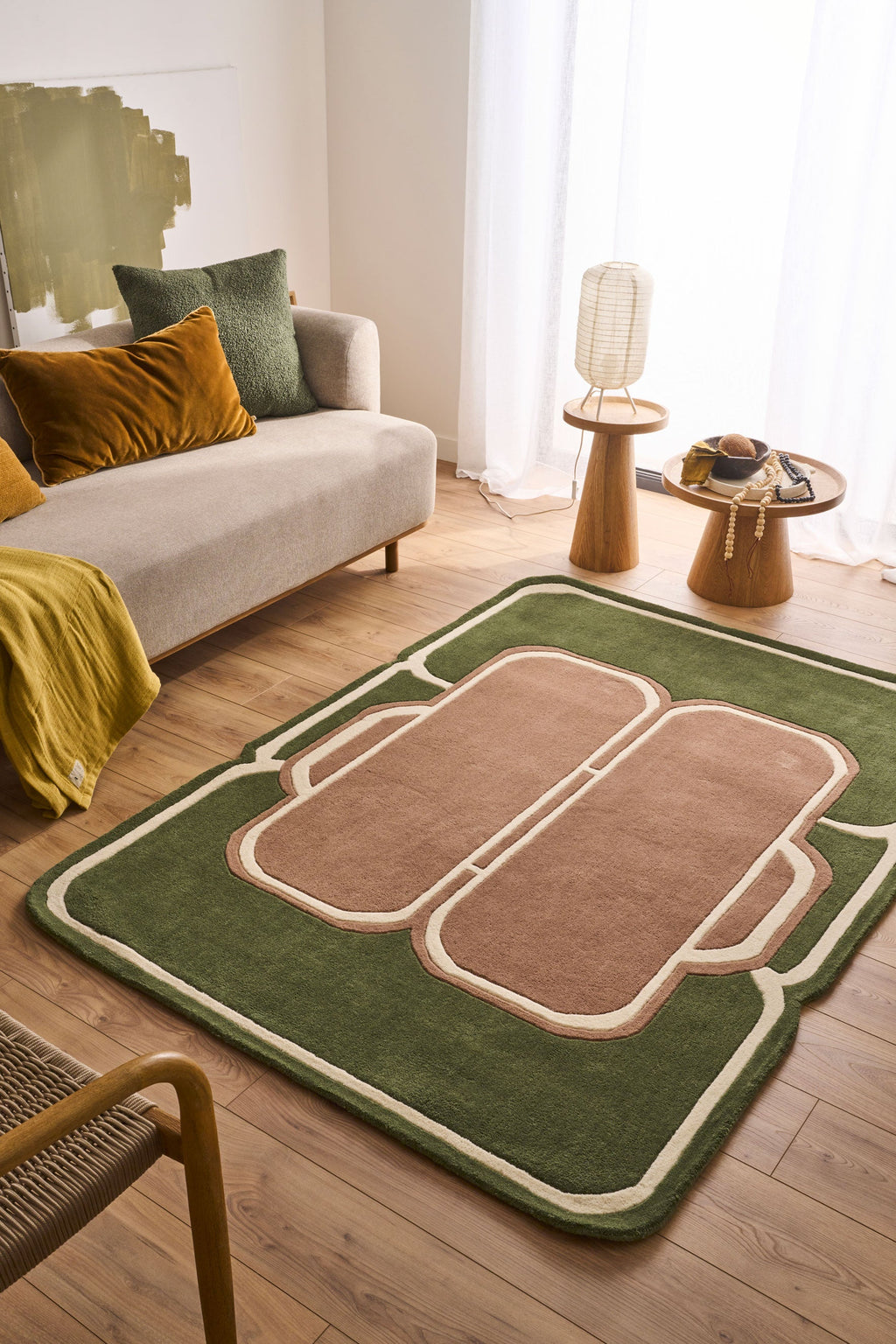 Cèdre blanc – Tapis en laine vert et marron Cèdre blanc