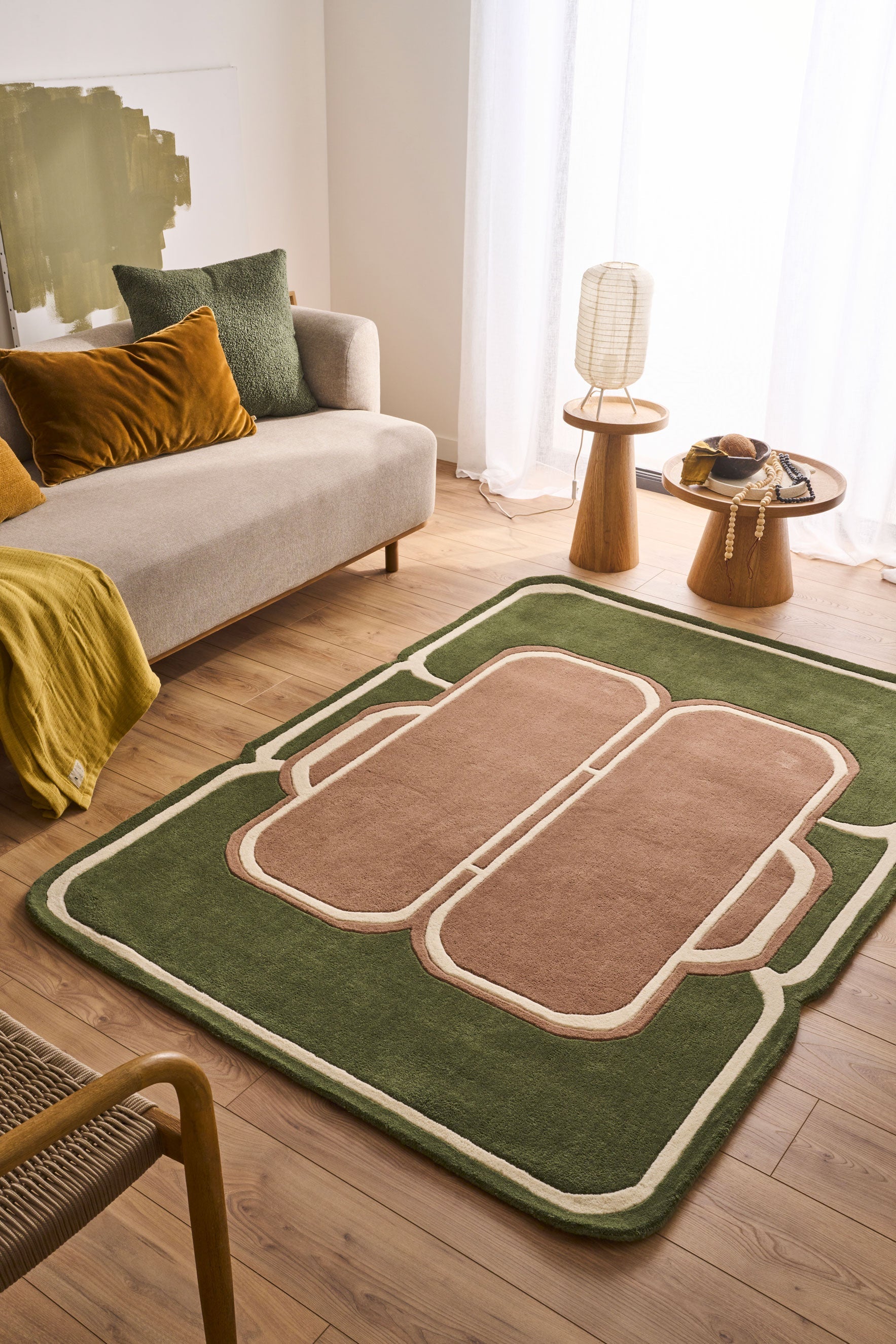Cèdre blanc – Tapis en laine vert et marron Cèdre blanc