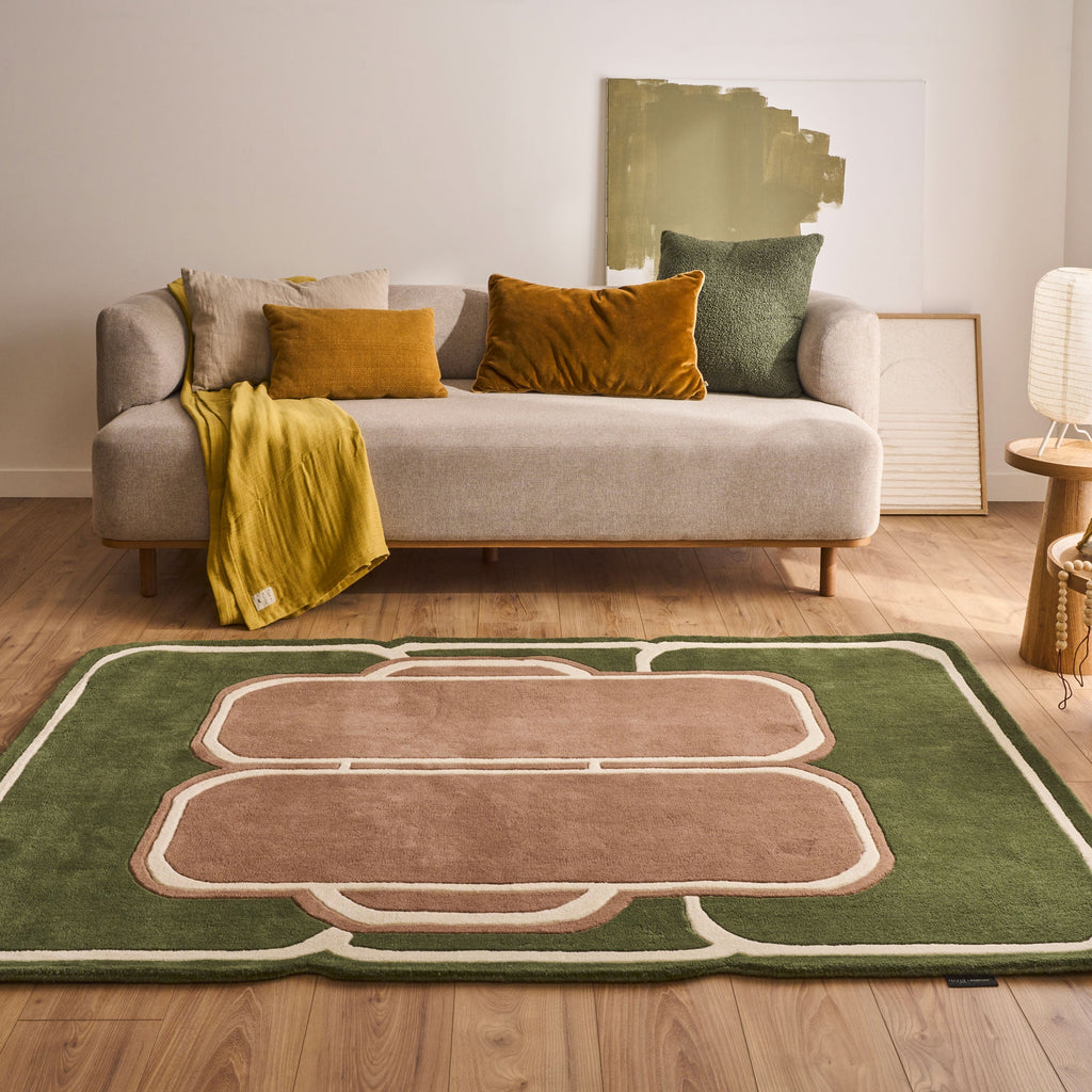 Cèdre blanc – Tapis en laine vert et marron Cèdre blanc